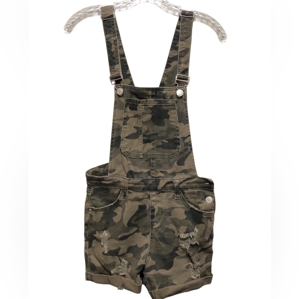 PAPAYA New W.O.T.  Size Small High Rise Camouflage Distressed Overalls Adj.Strap